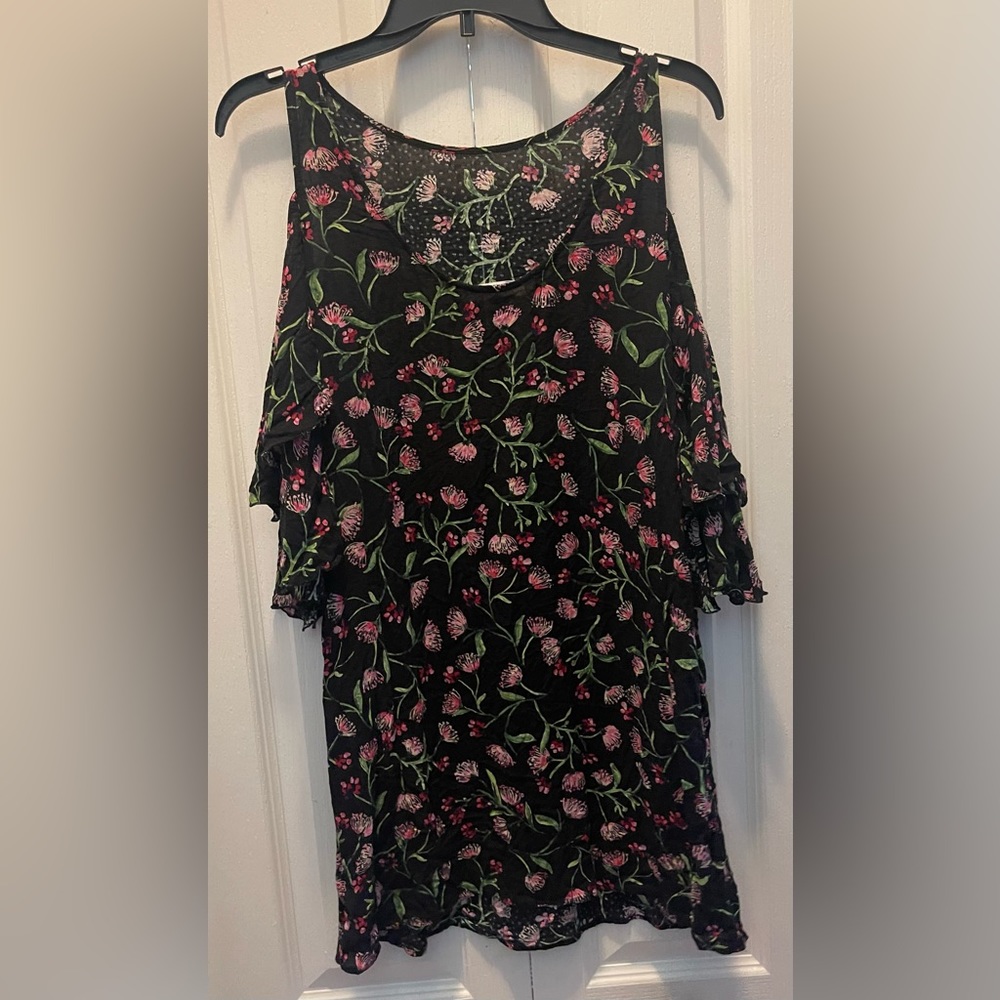 Zara floral print cold shoulder double ruffle sleeve shift dress XS